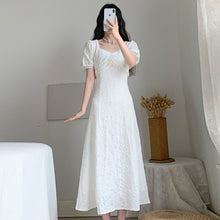 Load image into Gallery viewer, Elegant Sweet Retro Dress Women White Beading Square Collar Slim Waist Party Dress for Females Korean Style Summer 2021 New
