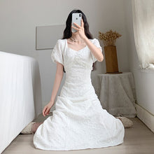 Load image into Gallery viewer, Elegant Sweet Retro Dress Women White Beading Square Collar Slim Waist Party Dress for Females Korean Style Summer 2021 New