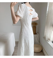 Load image into Gallery viewer, Elegant Sweet Retro Dress Women White Beading Square Collar Slim Waist Party Dress for Females Korean Style Summer 2021 New