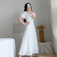 Load image into Gallery viewer, Elegant Sweet Retro Dress Women White Beading Square Collar Slim Waist Party Dress for Females Korean Style Summer 2021 New
