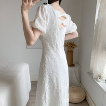 Load image into Gallery viewer, Elegant Sweet Retro Dress Women White Beading Square Collar Slim Waist Party Dress for Females Korean Style Summer 2021 New