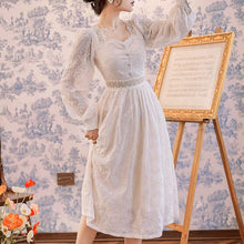 Load image into Gallery viewer, Elegant Women Lace Embroidery Hollow out Fairy Party Dress Office Lady Square Collar Midi Dress 2021 Spring Clothing Female