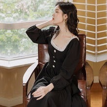 Load image into Gallery viewer, Elegant Women Long Dress 2021 Spring Vintage Beading Square Collar Full Sleeve Black &amp; Burgundy Party Night Dinner Dresses Femme