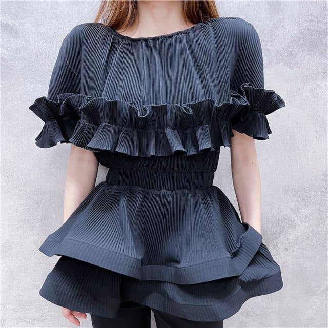 Elegant Women Ruffle Top Chiffon Shirt Blouses Tops Work Female 2020 Layer Casual Chic Loose Tops Office OL Blouses Black