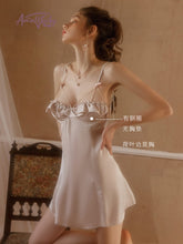 Load image into Gallery viewer, Elegant Women Sleepwear V-neck Ice Silk Halter Temptation Small Chest Ruffle Underwire Push Up Suspender Nightdress Sleep Tops