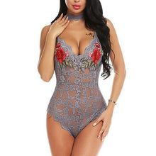 Load image into Gallery viewer, Embroidery Onesies for Adults Sexy Lace Deep V Womens Clothing Lingerie Onesie Backless SleepWear Hot Erotic Nighty rose