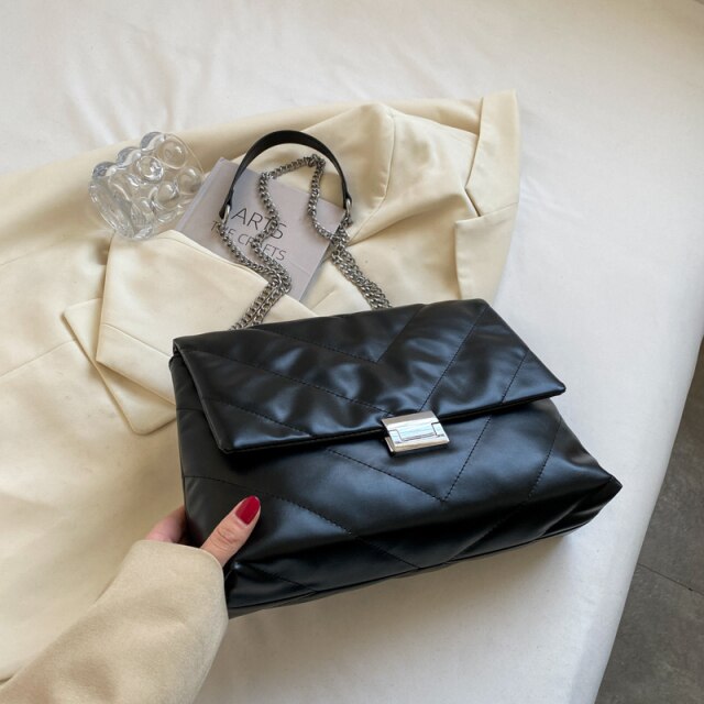 Embroidery Thread Big PU Leather Crossbody Bags for Women 2022 Hit Trend Branded Trending Chain Side Bag Shoulder Handbags