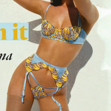 Load image into Gallery viewer, Erotic Lingerie Banana Embroidery Lace Outfits Garters Luxury 3 Pieces Set Transparent Bra and Briefs Set Hot Sexy Underwear