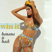 Load image into Gallery viewer, Erotic Lingerie Banana Embroidery Lace Outfits Garters Luxury 3 Pieces Set Transparent Bra and Briefs Set Hot Sexy Underwear