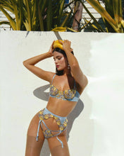 Load image into Gallery viewer, Erotic Lingerie Banana Embroidery Lace Outfits Garters Luxury 3 Pieces Set Transparent Bra and Briefs Set Hot Sexy Underwear