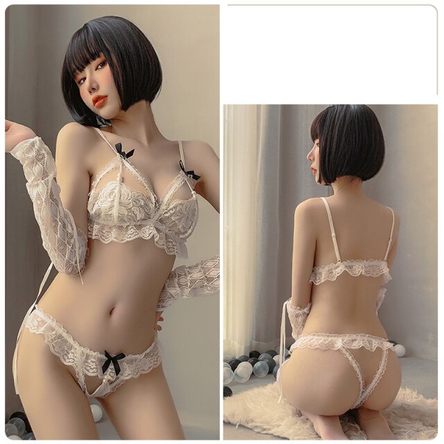 Erotic Lingerie Cute Playful Maid Sexy See Through Mesh Role Play Lingerie Set Sexy Cosplay Sexy Lingerie for Women Erotic Anime
