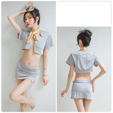Load image into Gallery viewer, Erotic Lingerie Deep V Breastless Air Hostess Passion Role Play Sexy See-through Temptation Uniform Cosplay Sexy Fantasy Skirt
