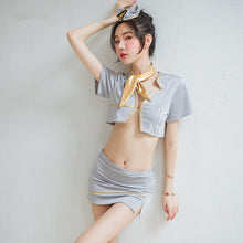Load image into Gallery viewer, Erotic Lingerie Deep V Breastless Air Hostess Passion Role Play Sexy See-through Temptation Uniform Cosplay Sexy Fantasy Skirt