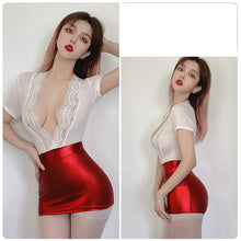 Load image into Gallery viewer, Erotic Lingerie Sexy Hip Tight Short Skirt OL Professional Role Play One Piece Suit Clubwear Sexy Clubwear Transparent Catsuit