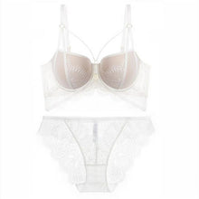 Load image into Gallery viewer, Europe Lace Flowers Embroidery Underwear Sexy Hollow Thicken 3/4 Cup Push Up Bra Set Women Plus Size Brassiere With Panties Sets
