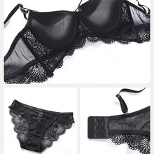 Load image into Gallery viewer, Europe Lace Flowers Embroidery Underwear Sexy Hollow Thicken 3/4 Cup Push Up Bra Set Women Plus Size Brassiere With Panties Sets