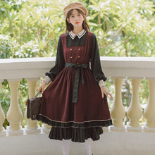 Load image into Gallery viewer, European American Retro JK Preppy Style Dress Women Sweet Cute Lolita Uniform Dress Fall Ruffled Puff Kawaii Dress Femme Autumn