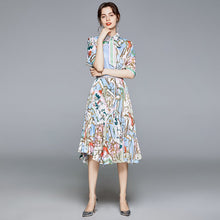 Load image into Gallery viewer, European Summer New Stitching Printed Two Piece Sets Lace Up Shirts+asymmetric Pleated Dresses Women Fashion Streetwear 2021