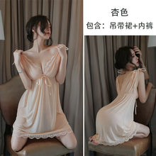 Load image into Gallery viewer, European and American Sexy Plus Size Ladies Sexy Lingerie Deep V Lace Suspender Nightdress Home Service Pajamas Sexy Dress