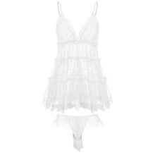 Load image into Gallery viewer, Evening Sexy Nightgowns Female Petals Mesh Dot Perspective Temptation Straps Nightdress Lingerie Midnight Sleepwear with Panty