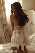 Load image into Gallery viewer, Evening Sexy Nightgowns Female Petals Mesh Dot Perspective Temptation Straps Nightdress Lingerie Midnight Sleepwear with Panty