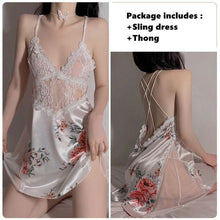 Load image into Gallery viewer, Exotic Women&#39;s Erotic Lingerie Sexy Deep V Lace Suspender Skirt See-through Backless Printed Nightdress Home Service Suit