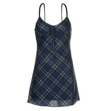 Load image into Gallery viewer, Fairy Core V Nevk Plaid Mesh Women Female Blue Sleeveless Middle Waist Perspective Vestido E Girl Streetwear Club Wear 2022 New
