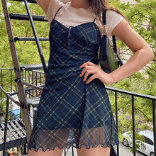 Load image into Gallery viewer, Fairy Core V Nevk Plaid Mesh Women Female Blue Sleeveless Middle Waist Perspective Vestido E Girl Streetwear Club Wear 2022 New