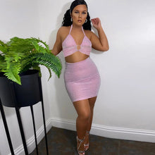 Load image into Gallery viewer, Fairy Two Piece Skirt Set Sexy Halter Crop Top Women Goth Pink Glitter Sexy Club Outfits Summer Y2k Matching Sets