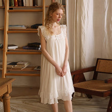 Load image into Gallery viewer, Fairy White Mesh Night Dress Women Summer Sleeveless Sexy Lace Peignoir Victorian Nightgowns Lolita Nightie Princess Sleepwear