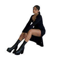 Load image into Gallery viewer, Fake Two Piece Commuter Sling Short Skirt High Waist Long Sleeve Split Mid-length Skirt Sexy Hollow Out Patchwork Women Dress