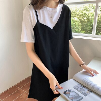 Fake Two-Piece Elegant Shirt Bodycon Casual Korean Dress For Women Summer Clothes Harajuku Korean Japan 2021 New Fashion Lady
