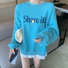 Load image into Gallery viewer, Fake Two-piece Hoodies Women Autumn Winter All-match Pullover Coat 2021 New Fashion Street Letter Casual Loose Female Clothes