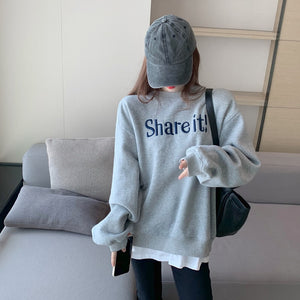 Fake Two-piece Hoodies Women Autumn Winter All-match Pullover Coat 2021 New Fashion Street Letter Casual Loose Female Clothes