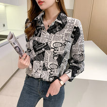 Load image into Gallery viewer, Fall 2021 Fashion Women Blouses Casual Youth Korean Loose Long Sleeve Shirt Letter Printing Graffiti Female Clothing Top