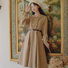 Load image into Gallery viewer, Fall 2021 Women French European American Retro Dress Hot Sale Doll Collar Dress Beaded Buttons Design Sense Literary Midi Dress