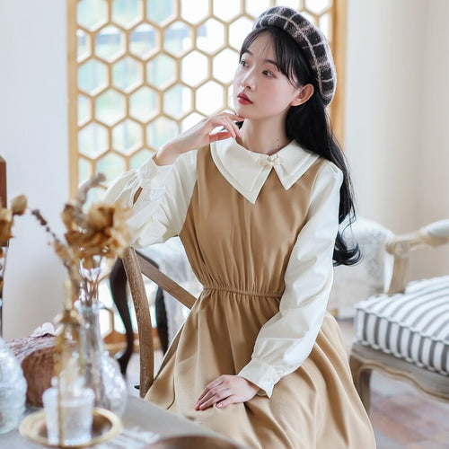 Fall Clothes For Women Vintage Dresses Long Sleeve Retro Button Irregular Doll Collar Dress Lady Casual Cute Black Vestido midi