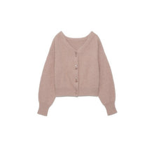 Load image into Gallery viewer, Fall Winter New Casual Jumpers Japanese Temperament Sweet Solid Soft Knitted Cardigan V-neck Lantern Sleeve Button-up Sweater