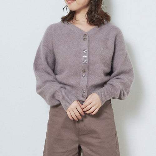 Fall Winter New Casual Jumpers Japanese Temperament Sweet Solid Soft Knitted Cardigan V-neck Lantern Sleeve Button-up Sweater