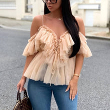 Load image into Gallery viewer, Vintage Ruffle Summer Women Shirt Off Shoulder Sexy Peplum Top Female Mesh Backless Feminine Blouse Blusas