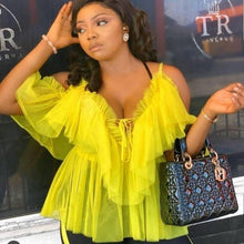 Load image into Gallery viewer, Vintage Ruffle Summer Women Shirt Off Shoulder Sexy Peplum Top Female Mesh Backless Feminine Blouse Blusas