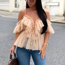 Load image into Gallery viewer, Vintage Ruffle Summer Women Shirt Off Shoulder Sexy Peplum Top Female Mesh Backless Feminine Blouse Blusas