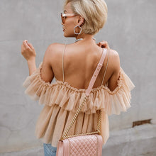 Load image into Gallery viewer, Vintage Ruffle Summer Women Shirt Off Shoulder Sexy Peplum Top Female Mesh Backless Feminine Blouse Blusas