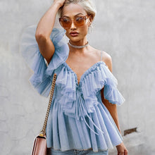 Load image into Gallery viewer, Vintage Ruffle Summer Women Shirt Off Shoulder Sexy Peplum Top Female Mesh Backless Feminine Blouse Blusas