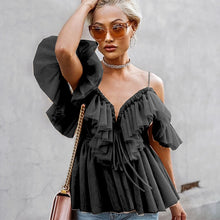 Load image into Gallery viewer, Vintage Ruffle Summer Women Shirt Off Shoulder Sexy Peplum Top Female Mesh Backless Feminine Blouse Blusas