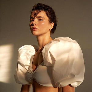 Fashion 2022 Elegant Puff Sleeve Tops and Blouses Women Summer Wrap Shirts Blouse Short Sleeve Top Cropped Club Party Clothes