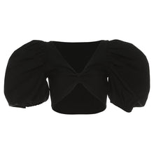 Load image into Gallery viewer, Fashion 2022 Elegant Puff Sleeve Tops and Blouses Women Summer Wrap Shirts Blouse Short Sleeve Top Cropped Club Party Clothes