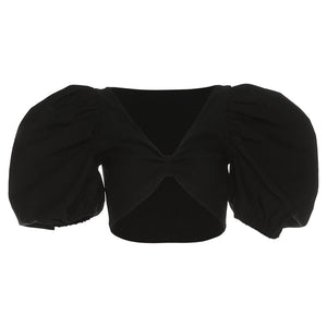 Fashion 2022 Elegant Puff Sleeve Tops and Blouses Women Summer Wrap Shirts Blouse Short Sleeve Top Cropped Club Party Clothes