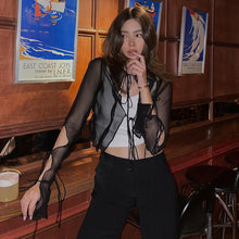 Load image into Gallery viewer, Fashion 2022 Summer Chic Black Perspective Cardigan Women&#39;s Clothing Crop Top Rave Festival Sexy Long Sleeves Tops Streetwear