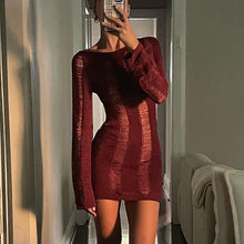 Load image into Gallery viewer, Fashion 2022 Summer Women&#39;s Clothe Black Mesh Ruched Mini Dresses Elegant Cut-Out Flare Sleeve Backless Bodycon Dress Beach Vaca